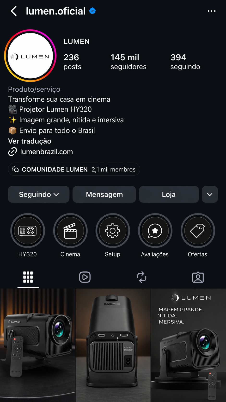 Perfil Instagram @lumen.oficial